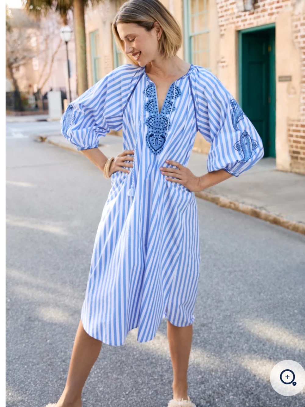 McLaughlin Zelena Dress stripy embroidered crisp cotton midi L